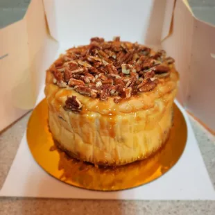 Sea salt caramel pecan on a vanilla flavored crust.