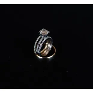 Engagement ring and wedding bands