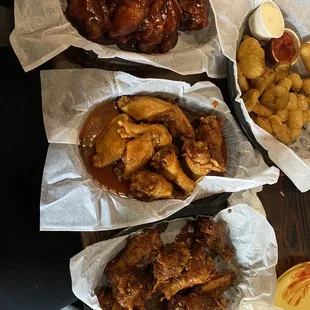 chicken wings and fried chicken, food