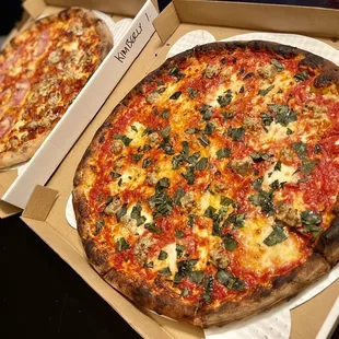 1/2 Pig &amp; Pineapple, 1/2 Pepperoni, Sausage, Mushrooms. Then a Build your Own Pie (Margherita, topped with truffle oil and sausage).