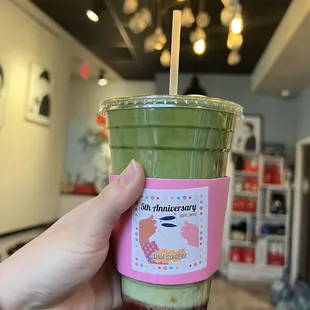 iced strawberry matcha latte