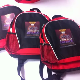 These kids backpacks were heat pressed with a full color graphic on  them.