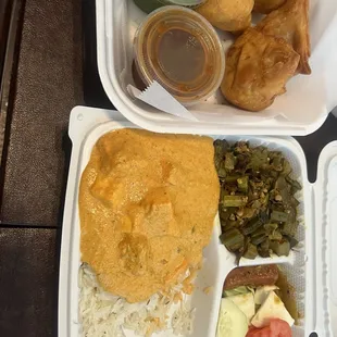 Samosas on top shahe paneer plate on bottom