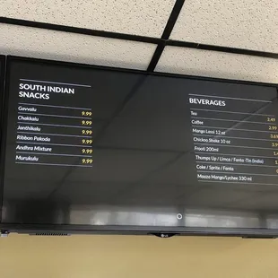 Menu - South Indian snacks