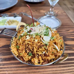 Chicken Biryani. $16 and full of flavor. Great ratio of chicken-to-rice! Ask for "very spicy!"