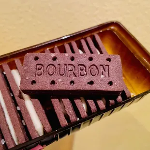 a chocolate biscuit on a tray
