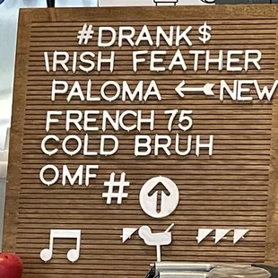 Updated cocktail menu. I had the OMF.