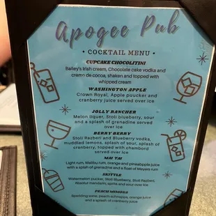 Their cocktail menu as of July 5th, 2023