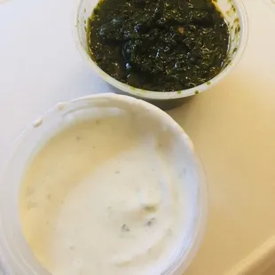 Spicy cilantro dipping sauce and tatsiki