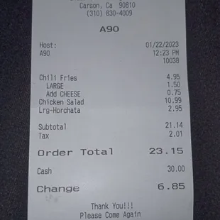 Apollo Burgers receipt. Prices have gone up!