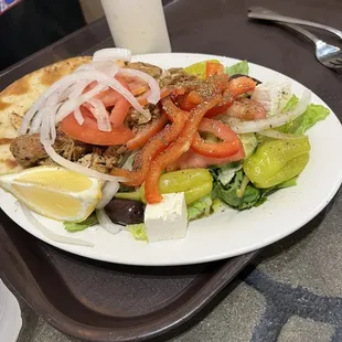 Chicken Souvlki Dinner with salad