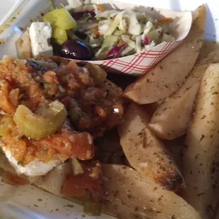 Plaki, baked cod. Greek potatoes. Coleslaw. It's all sooooo good!