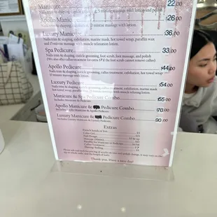 Price menu