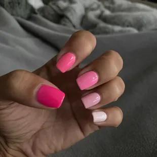 Gel mani on my natural nails. It&apos;s a dollar extra per color.