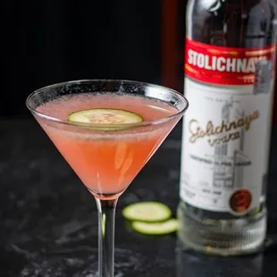 a cocktail with cucumber