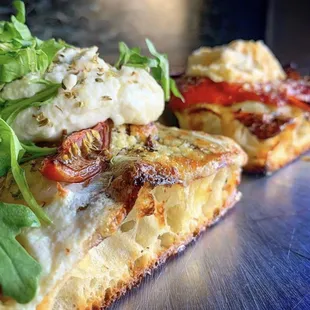 square Acapulco Gold and Pepperoni and Burrata with Mike's Hot Honey slice