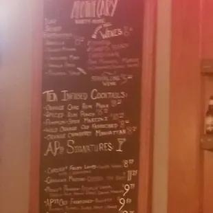 a menu on the wall