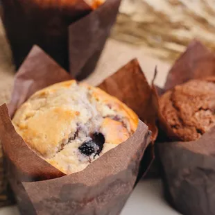 three muffins on a table