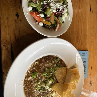 Bison chili and jumping goat salad