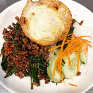 Basil minced pork over rice