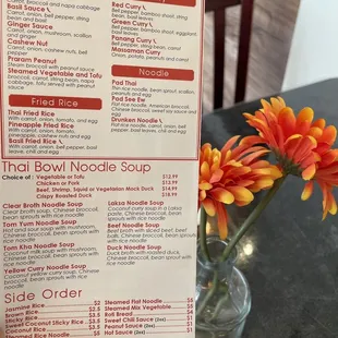 Menu and table flower