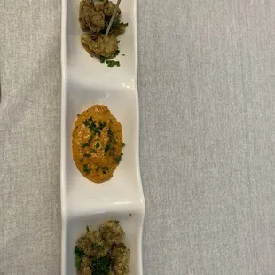 Fried oysters with sauce Rouille