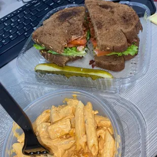 A hearty BLT Sandwich &amp; a side of chicken chipotle pasta all for under 14$