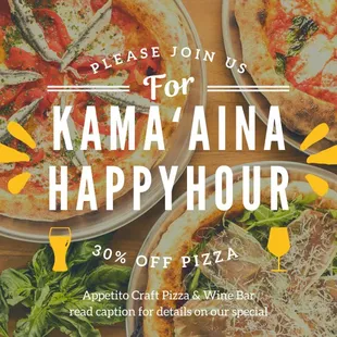 30% OFF pizza everyday 3 - 6pm, daily. Excludes large parties 10+ not combinable with any other offer. Dine-in only.