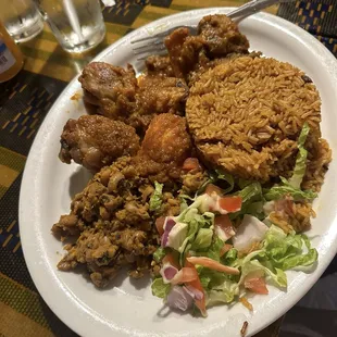 Mix and Match Platter: Jollof Rice, drumsticks, Beans, and Oxtail