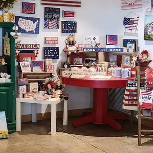 a display of patriotic items