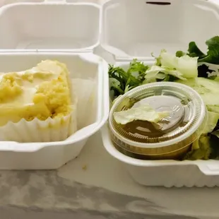 Side salad and lemon cake