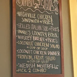 Specials menu -- they close at 4:30 Pm