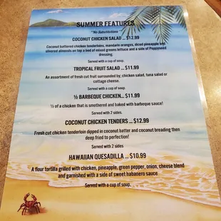 Love the Summer Theme Menu!  I enjoyed the Hawaiian Chicken Quesadilla  for lunch,  6/29/2022