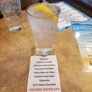 Current Soups of the Week!  Free Lemon Water.   6/29/2022