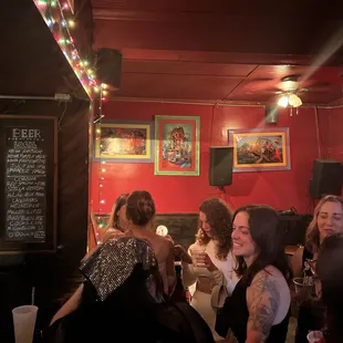Almost the whole place. It&apos;s small but the music is the bomb.
