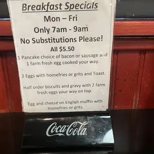 Weekday breakfast specials