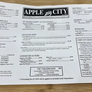 Apple City BBQ Menu