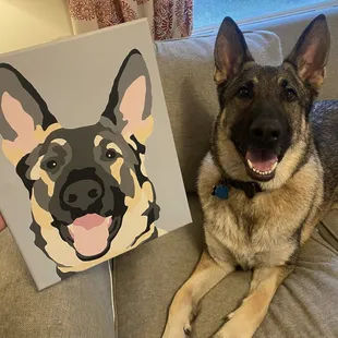 Custom hand-drawn pet portraits. 11x14 canvas print.