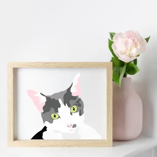 Custom hand-drawn pet portraits. Frameable paper prints.