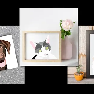 Custom hand-drawn pet portraits. Frameable paper prints.