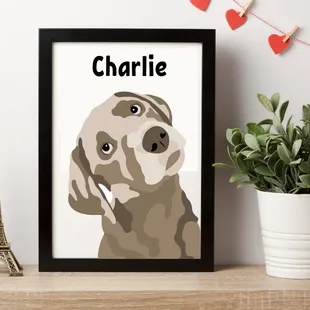 Custom hand-drawn pet portraits. Frameable paper print.