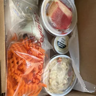 Pasta salad and cheesecake