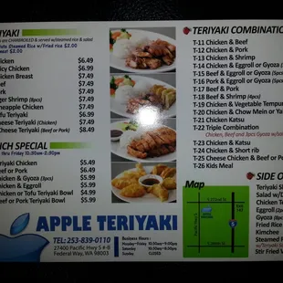 Menu side 1, incl lunch