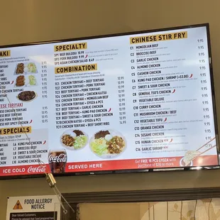 a menu on the wall