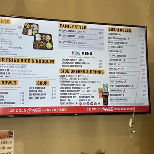 a menu on the wall