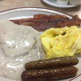 Country. Real fast with eggs, sausage, bacon and 1/2 order of sausage gravy and biscuit