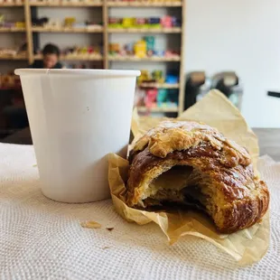 Baked in house almond croissant with a Stumptown coffee!