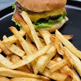 Their awesome (halal) burger and fries combo!