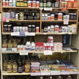 a shelf full of products