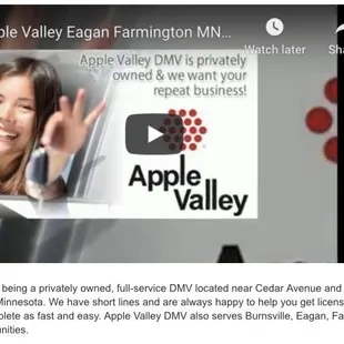 Apple Valley DMV blatantly lies to their customers, the 'about' on their website.